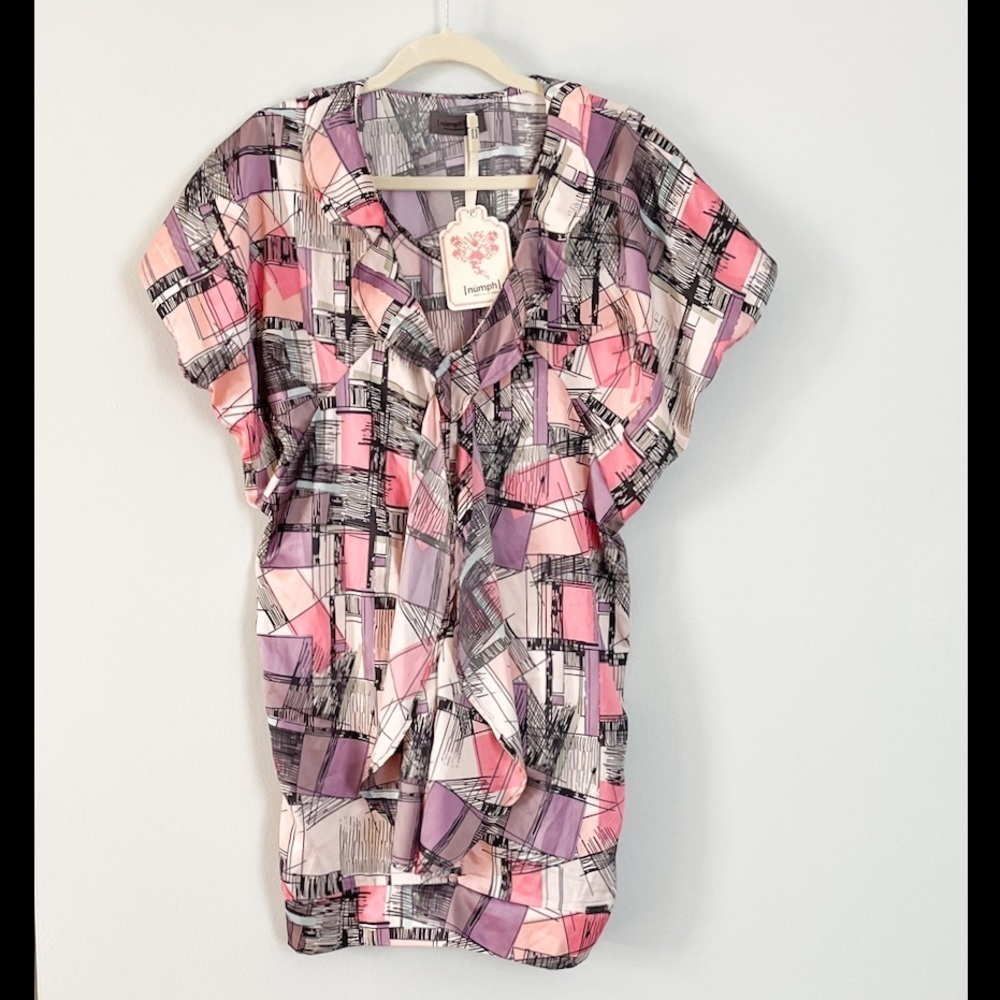 NUMPH Short Sleeve Tunic Blouse Piece Print Size Small NWT